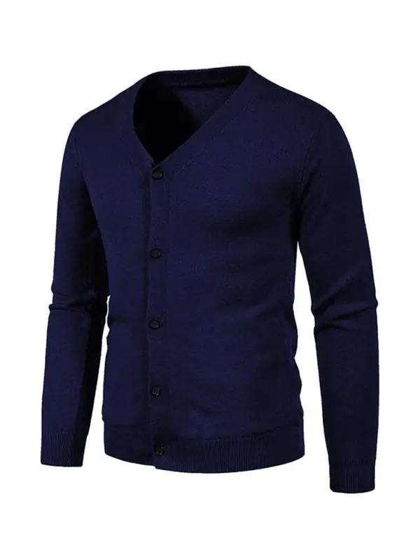 Stylish Men's Solid Color V-Neck Cardigan Sweater for All Seasons - MENLL